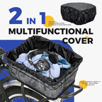 KAUFU Rear Bike Basket with Waterproof Cover and Adjustable Cargo Net, Large Bicycle Cargo Rack Storage Basket, Universal for Most Rear Bike Racks Fit for Shopping, Pets and Daily Outings