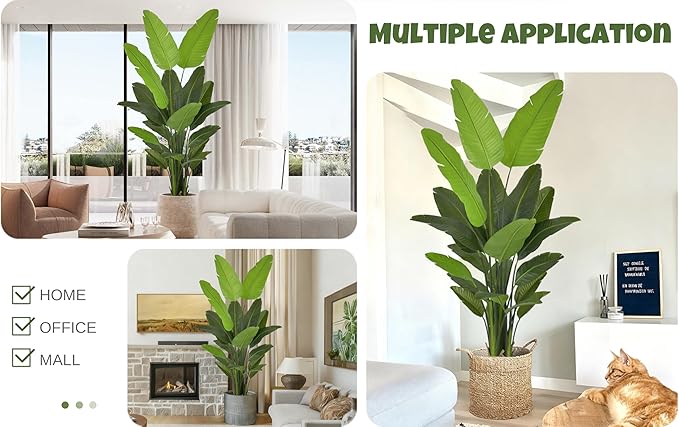 Artificial Bird of Paradise Tree 7FT 22 Leaves Tall Large Fake Faux Tropical Banana Plant 84 Inch Black Pot for Indoor Home Office Poolside Porch Mall Hotel School Decor Housewarming Gift