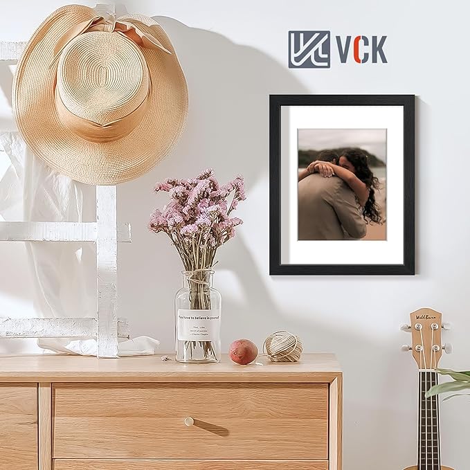 VCK 11x14 Black Picture Frame Set of 5, Textured Modern Wooden Photo Frames with HD Glass | Matted to 8x10 or 11x14 without Mat | Wall Hanging Display - Hardware Included