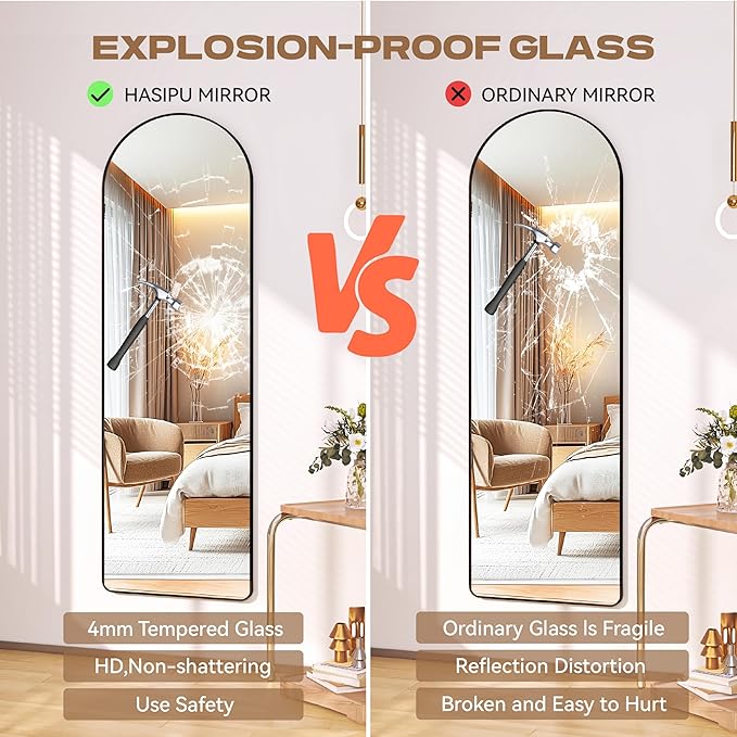 Hasipu Door Mirror Full Length, 47.2 x 15.7 Inch Full Body Wall Mirror Over The Door Hanging Mirror for Bedroom, Living Room, Cloakroom（White）