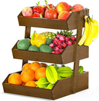 Bamboo Fruit Basket for Kitchen–3 Tier Fruit Bowl For Kitchen Counter, Large Fruit Holder With 2 Banana Hangers, Idea For Fruit and Vegetable Storage, Bread Basket, Snack Organizer(WALNUT)