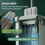 JOYMOOP Mop and Bucket Set - Mops for Floor Cleaning & Wall Cleaner with Long Handle, Include 5 Microfiber Mop Pads - Green Bucket (X-Large)