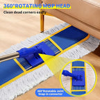 29.5" Commercial Dust Mop for Floor Cleaning,Heavy Duty Floor Duster with 2 Cotton Reusable Mop Pads,61” Long Handle Wet Dry Flat Mops for Hardwood Floors,Marble, Laminate,Tile,Concrete,Garage (Blue)