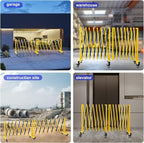 2 Set 16.8FT Industrial Metal Expandable Barricade，Retractable Traffic Fence with Casters, Folding Security Gate, Portable Barricade Gate for Construction Area, Traffic Control, Driveway and Garden