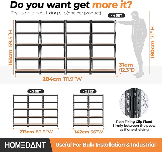 HOMEDANT 5 Tier Storage Shelves Adjustable Laminated Boltless Garage Metal Shelving Unit Heavy Duty Utility Rack Shelf Warehouse Pantry Closet Kitchen (3, (S) 28" W, Black)