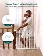 Babelio Baby Gate for Stairs, Kitchen & Doorways, No Bottom Bar| Easy Installation| One-Handed Operation| Auto-Close| Hardware Mount (Drill Needed) Safety Dog Gate (White - 2 Pcs, 26-43" W, 28" H)