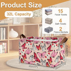 Pink Butterfly Storage Bins with Handles, Collapsible Storage for Clothes, Gift Basket, Blankets & Closet Organization