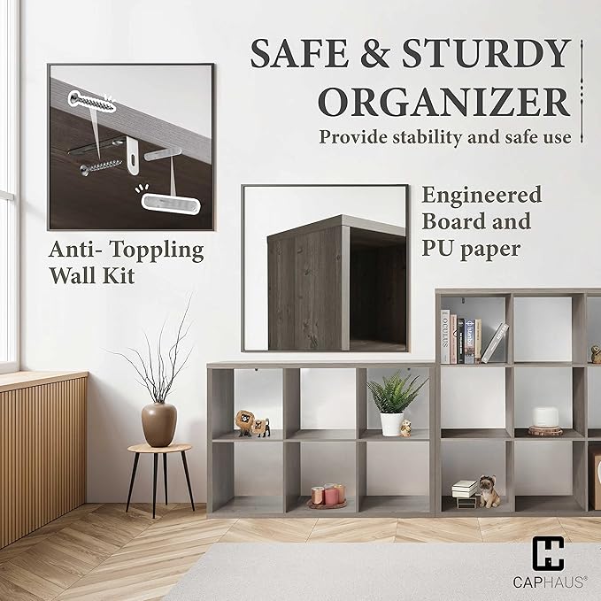 Fencer Wire 13-Inch Cube Storage Organizer Shelf, with Extra Thick Exterior Edge, Room Open Storage Shelf Divider, Bookcase, 6-Cube / 8-Cube / 9-Cube, Colors Available in Rustic Grey Oak and White