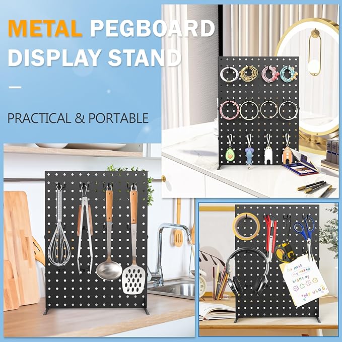 2 Pcs Metal Pegboard Display Stand with 24 Peg Hooks for Retail Crafe Shows&Fairs,Black Merchandise Display Rack for Seling Accessories,Display Stands for Boutique,Stores(16*12 inch)