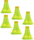 Matthew Cleaning Microfiber String Mop Heavy Duty Commercial Wet Mop Head Replacement,Excellent Absorbency,Premium Launderability,Reusable for Home,Commercial and Industrial Use(Green,6Pack)