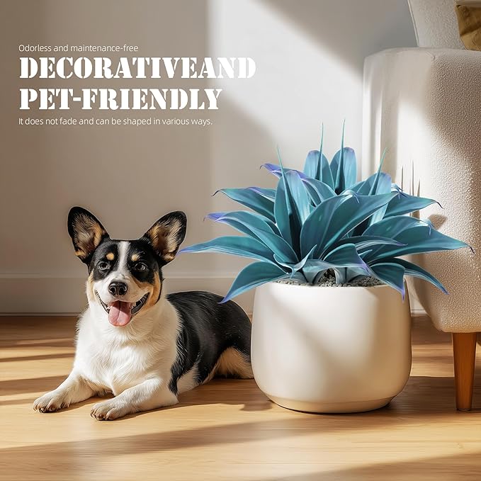 Artificial Agave Faux Agave 12.2In Fake Greenery Outdoor Artificial Plant Fake Plant for Indoor Home Decoration Plastic Plant Outdoor Decoration Front Porch Decor Simulation Plants(2Pack，Blue)