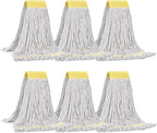 Matthew Cleaning Commercial Mop Head Replacement, 5 Inch Wide Headband, Looped End Cotton Blend String Wet Mops for Floor Cleaning, 24 oz Large, 6-Pack White