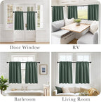 PONY DANCE Dark Green Blackout Cafe Curtains 24 inch Long, Thermal Insulated Small Window Curtains for RV Camper, Privacy Basement Short Drapes, W 29 x L 24 inches, 2 Panels Set