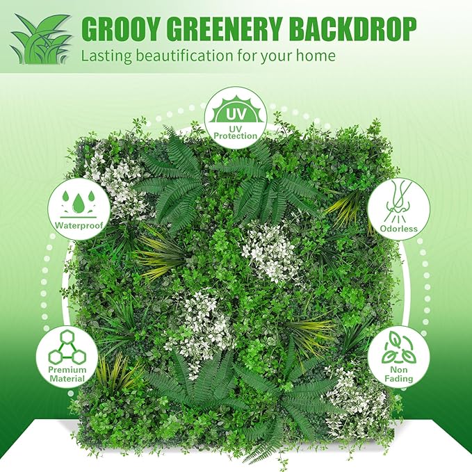 20"X20" Artificial Grass Wall, 8PCS Boxwood Panels UV-Protected Faux Grass Backdrop Wall,Greenery Privacy Hedge Screen for Outdoor Garden Patio, Indoor Party Balcony Fence Decor