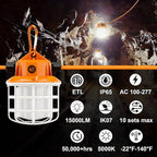 NS 100FT Construction String Lights 150W LED Industrial Grade 15000LM 5000K IP65 Linkable for Construction Sites, Temporary Work, Renovation, Jobsite,All Outdoor Lighting, with 10 Bulbs and Hook