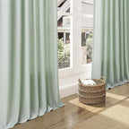 Aqua Green Linen Curtains 90 Inch Long 2 Panels Set for Bedroom Living Room Linen Textured Window Drapes Semi Sheer Light Filtering Rod Pocket Back Tab Cotton Textured Farmhouse Curtain 52x90