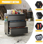 Garage Storage Cabinet with Wheels and Pegboard, Metal Rolling Tool Storage Cabinet with 3 Drawers for Garage, Home, Warehouse, Basement, Assembly Required, Black