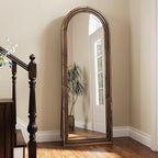 Arched Full Length Floor Mirror 63"x21", Triple-Layer Solid Wood Frame, Rustic Farmhouse Full Body Mirror with Stand for Bedroom, Entryway & Living Room, Walnut Finish