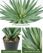 Velener Artificial Agave Plant in Black Pot with Real Stone Pebbles, Large Fake Agave Plant for Indoor and Outdoor-22 inches Tall, 105 Leaves