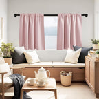 PONY DANCE Blush Pink Cafe Curtains 24 inch Length,Thermal Insulated Small Window Curtains for RV Camper, Privacy Basement Short Drapes, Peach Blush, W 29 x L 24 inches, 2 Panels Set