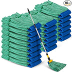 Hushee 40 Pack Large Microfiber Tube Mop Heads 18 oz Heavy Duty Commercial Industrial Wet Mop Head Refill Reusable Machine Washable Looped End Mopheads for Hardwood, Tile, Laminate Floors (Green)