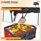 Heavy-Duty 2-Tier Collapsible Shopping Cart with Wheels – Portable Collapsible Utility Trolley – Removable Storage Crate, 198 lb Capacity, Lightweight – Ideal for Groceries, Home, Supermarkets – Red
