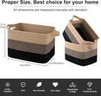 OIAHOMY Storage Basket, Woven Baskets for Storage, Cotton Rope Basket for toys,Towel Baskets for Bathroom - Pack of 3, Black & Brown