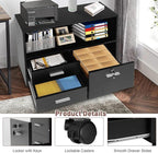 LUCKYERMORE 3-Drawer File Cabinet with Lock, Mobile Home Office Storage Cabinet with Shelves & Printer Stand, Black