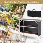 COSTWAY Folding Picnic Table, Portable Camping Table with Carry Bag, Lightweight Aluminum Food Prep Station with 2 Shelves, Quick Set-up, BBQ, Party, Backyard