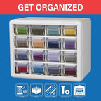 Akro-Mils 16-Drawer Plastic Drawer Storage Cabinet for Garage Organization, Beads, Makeup Organizer, Building Bricks Storage, Teacher Toolbox, 10-1/2" W x 6-1/2" D x 8-1/2" H, 10716 Black