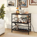 IBUYKE Kitchen Island with Storage, Bakers Rack with Power Outlet,Microwave Stand with Large Worktop,Rolling Bar Cart for Home, Outdoor, Kitchen,Black TMJ029B