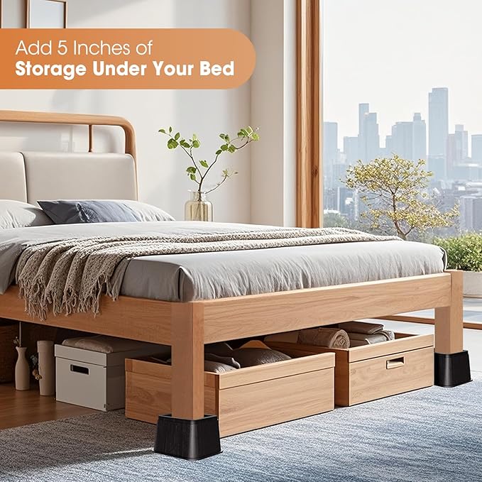 Bed Risers 5 Inch, Oversized Fit Up to 5.5" Legs, Heavy Duty Support 6000lbs, Stackable Bed Raising Blocks Furniture Sturdy Bed Lifts for College Dorm Rooms, Couches, Tables, Desks(4 Pack)