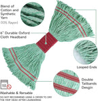 ONESIMUS 30 oz Pack of 6 Cleaning Heavy Duty Industrial Commercial Grade Looped-End Mop Head Replacement,6'' Headband Cotton String Wet Mop Head Refills,Machine Washable Green Mop