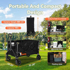 Collapsible Wagon Cart with Wheels Foldable, Folding Wagons Carts with All Terrain Wheels, Large Grocery Carts On Wheel, Heavy Duty Utility Wagons for Shopping Beach Sports, 150L, Black
