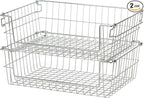 TRINITY 2-Pack Stackable Metal Wire Storage Baskets With Handles, EcoStorage Chrome, 19 Inches