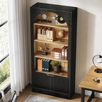 Tribesigns 71" Tall Office Storage Cabinet with Doors, Arched Bookshelf File Organizer with Storage and Shelves, Modern Farmhouse Standing Bookcase for Home Office, Printer Storage, Black