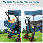 Collapsible Canopy Wagon,Large Capacity Trolley, Foldable Portable Cart with Canopy, Adjustable Push/Pull Handle, Shock-Absorbing Wheels, Suitable for Shopping,Traveling-G