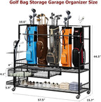 PeakPursuit Golf Bag Organizer and Storage Rack Stand Holder Fits Golf Club Bags and Multiple Golfing Equipment Accessories, Storage Rack with Drawers and Wheels for Indoor/Outdoor Garage, Clubs