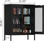 Metal Storage Cabinet with Mesh Doors and Shelves,Multipurpose Storage Rack, 3-Tier Office Cabinet,Metal Locker Style Accent for Home Office,Living Room,Kitchen (Black-mesh, 40''H)
