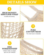 Woanger 24 Pcs Reusable Cotton Mesh Produce Shopping Bags Washable Grocery Net Portable Fruit and Vegetable Cotton String Bags Long Handle Net Tote Organizer(Long Handle)
