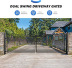 ZUMI Dual Swing Driveway Gate, 16x6 ft. Outdoor Steel Fence for Home Security, Heavy-Duty Weatherproof Iron Kit, Brooklyn Style