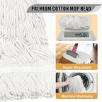 Industrial Commercial Mops for Floor Cleaning - Looped-End Heavy Duty Wet Mop with Long Handle for Hardwood Wood Tile Vinyl - Reusable Cotton Head for Home Garage Kichen Bathroom