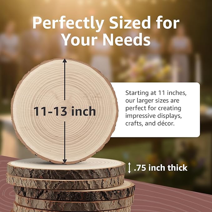 Large Wood Slices for Centerpieces – Wood Centerpieces for Tables, Rustic Wedding Centerpiece, Natural Wood Slabs, Thin Slices, 11-13 inches (10 Pack)