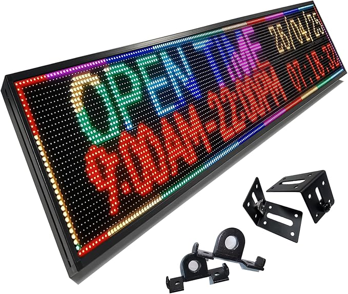 P10 LED Signs Programmable Outdoor 77"x14", IP65 Waterproof Scrolling LED Sign, Vibrant Colors Digital Led Signage Displays, Wifi + USB Control Open Signs for Business
