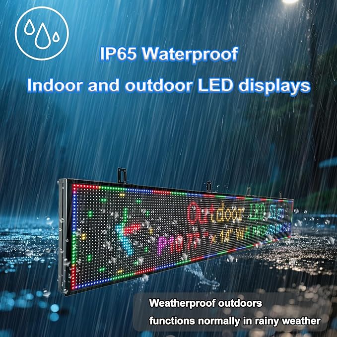77”x14” Programmable LED Display Sign, P10 Outdoor Digital Scrolling Message Board with WiFi/USB Control, High Brightness Waterproof Screen for Business Advertising & Menu