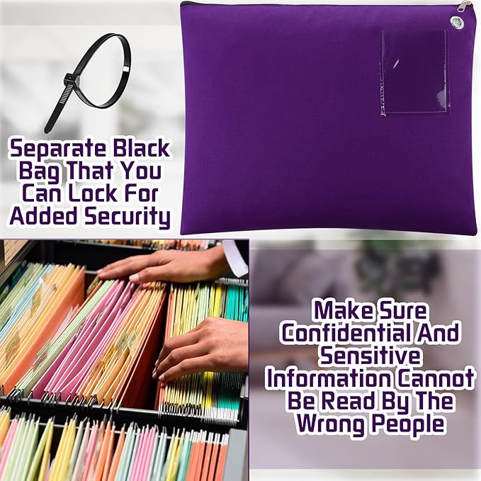 4 Pcs Interoffice Mailer Canvas Transit Sack Zipper Bag 18" x 14" Large Zipper Pouch with Grommet Interoffice Mail Bag (Purple)
