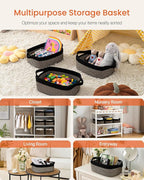 KALLAX Small Woven Basket, 14 x 10 x 5.6 Inches, Small Storage Baskets for Organizing, Gift Baskets Empty, Cute Rope Shelf Closet Storage Bins for Shelves, Dog Toy Basket, Black & Brown