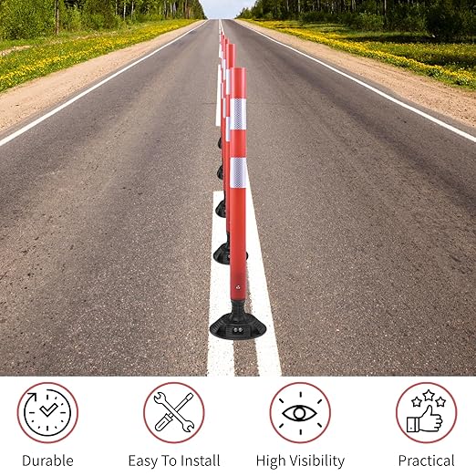 8 Pack Traffic Delineator Posts – High Visibility Reflective Safety Cones with Spring Base for Roadway, Parking, Garage, Construction Zones (Orange, 36 Inch)