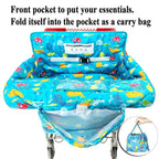 2-in-1 Shopping Cart and High Chair Cover for Baby, Padded Cover, Fold'n Roll Style, Portable with Carry Bag (Blue Seaworld)