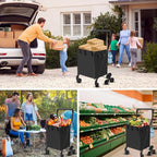 Folding Shopping Cart with Waterproof Liner, Heavy-Duty Stair-Climbing Grocery Cart with 360° Swivel Wheels - Extended Foam Handle - Utility Trolley for Laundry, Travel, Shopping (Black)
